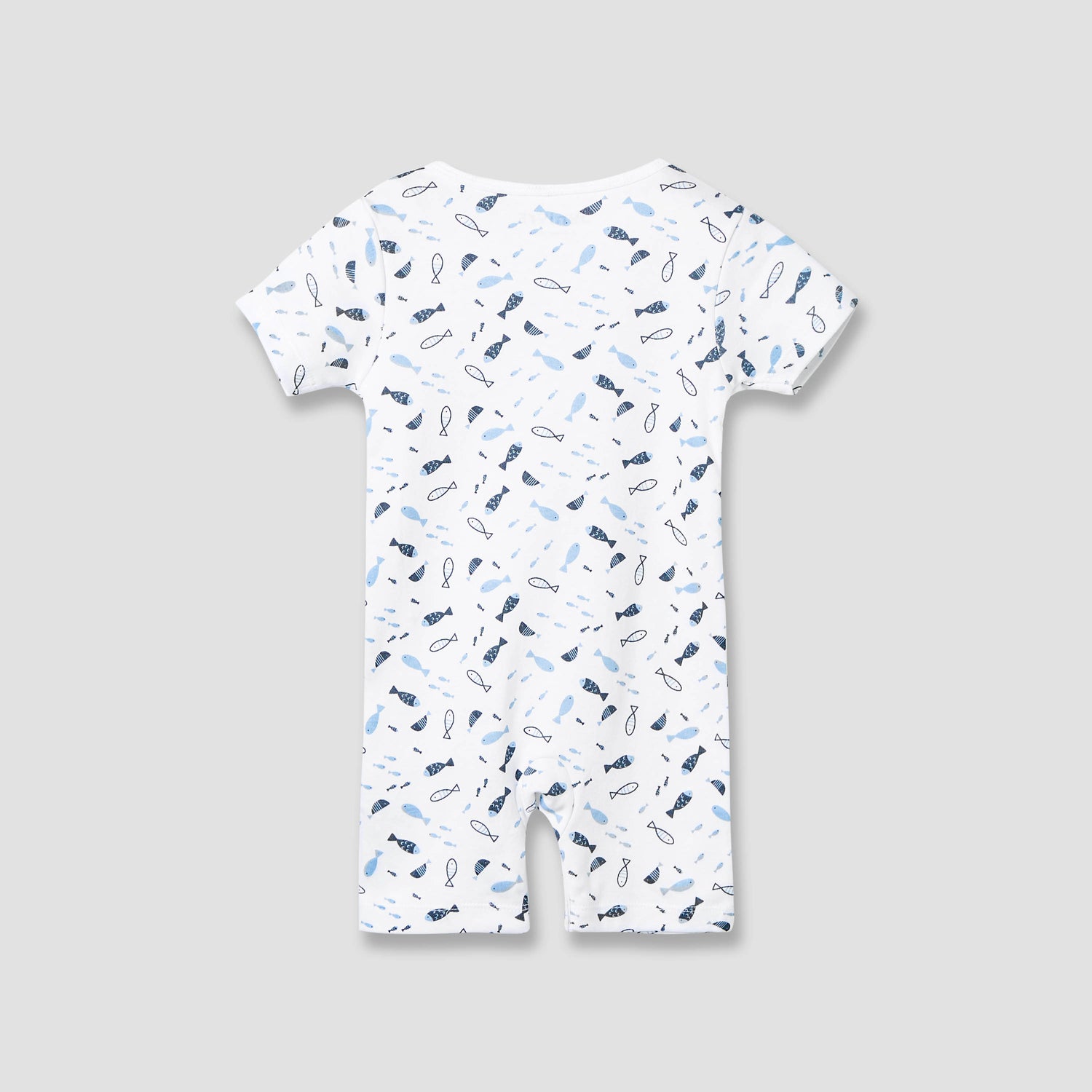 Juniors Round Neck Romper with Fish Print - Cotton - Short Sleeves