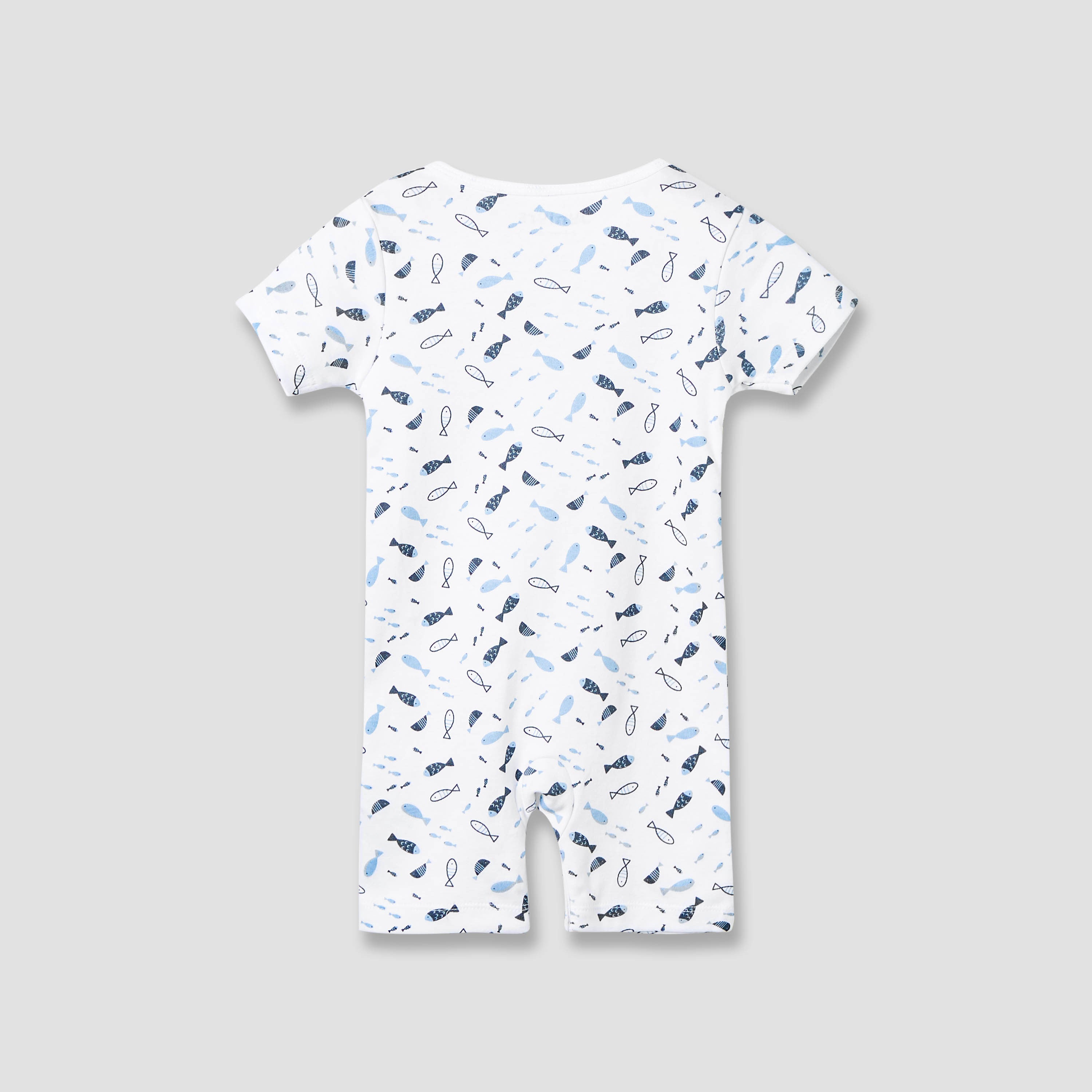 Juniors Round Neck Romper with Fish Print - Cotton - Short Sleeves