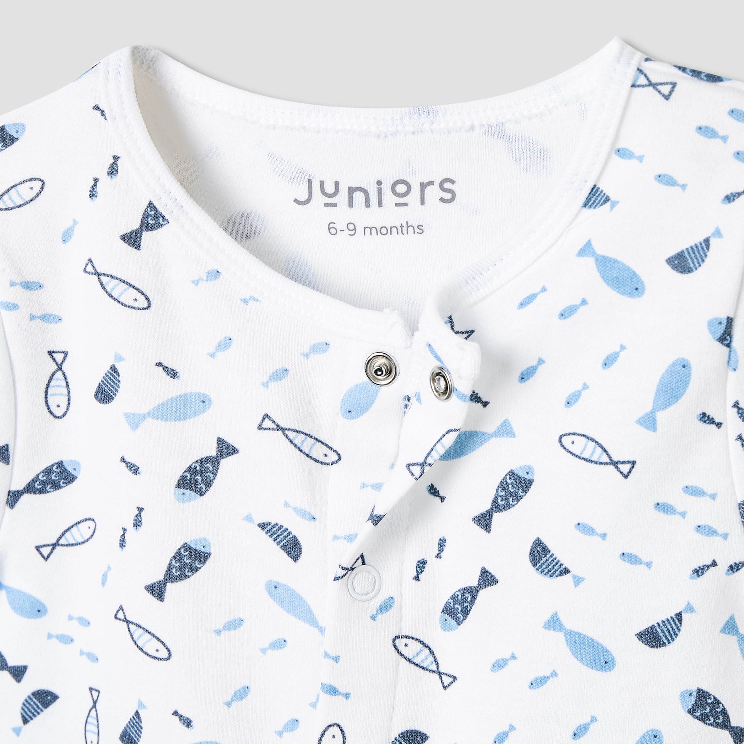 Juniors Round Neck Romper with Fish Print - Cotton - Short Sleeves