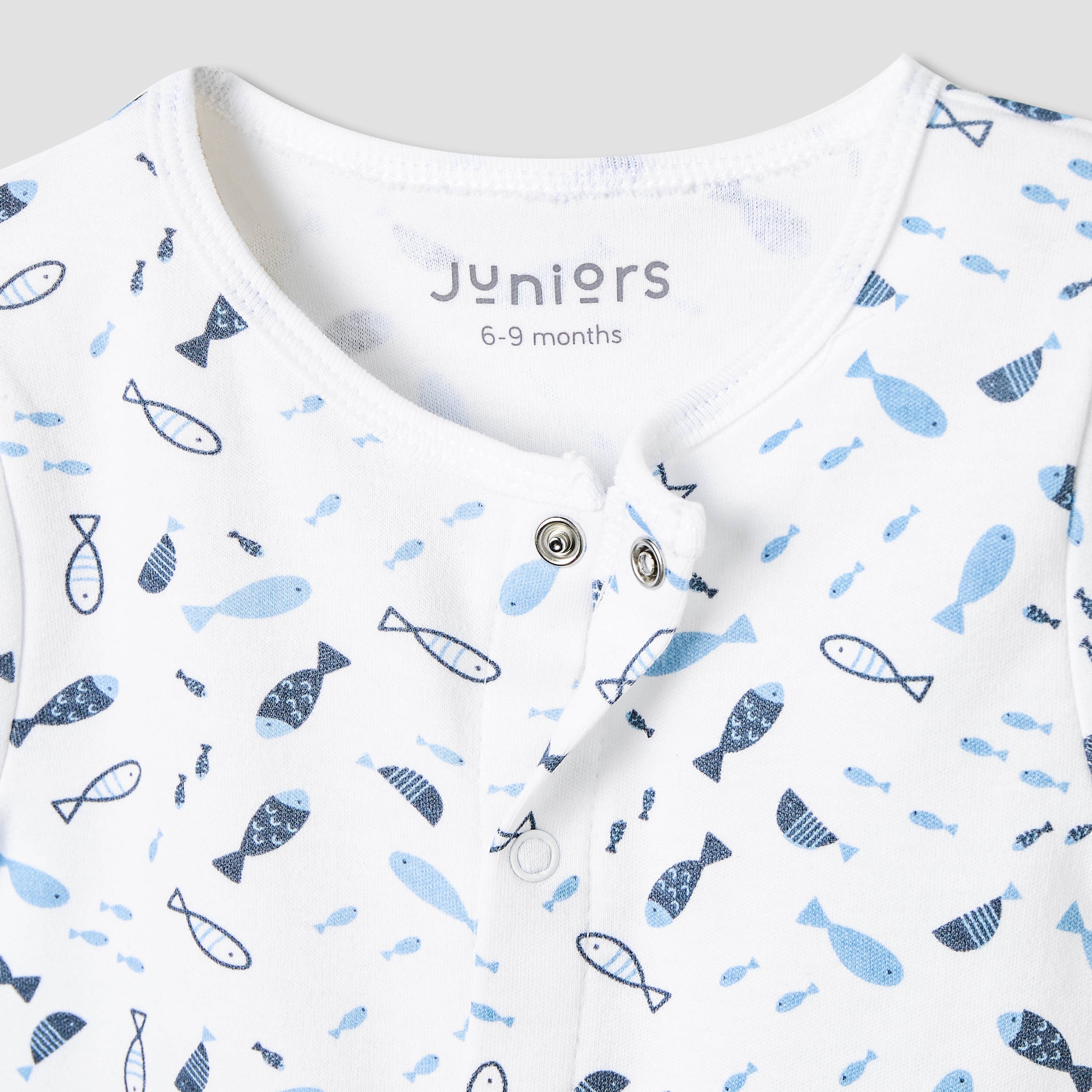 Juniors Round Neck Romper with Fish Print - Cotton - Short Sleeves