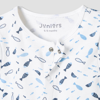Juniors Round Neck Romper with Fish Print - Cotton - Short Sleeves