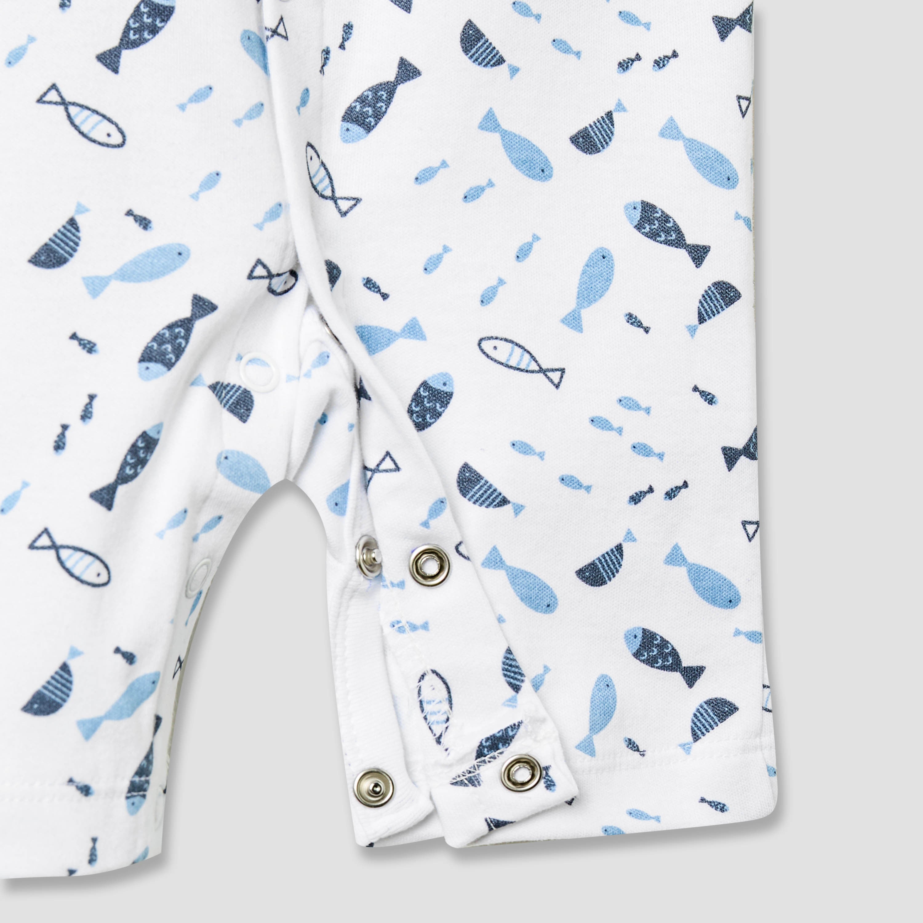 Juniors Round Neck Romper with Fish Print - Cotton - Short Sleeves
