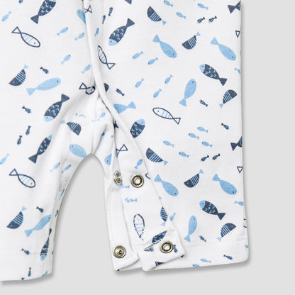Juniors Round Neck Romper with Fish Print - Cotton - Short Sleeves