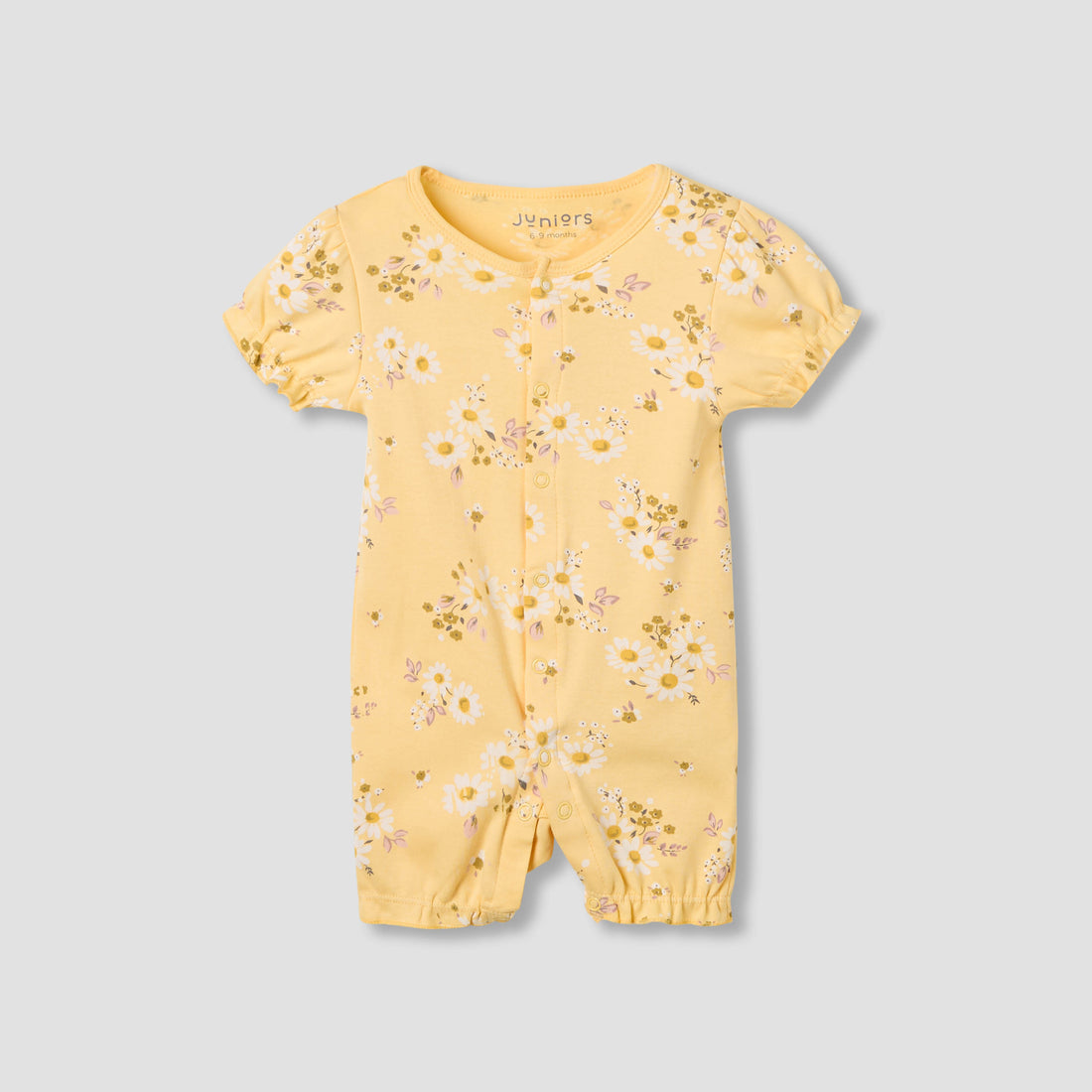 Juniors Round Neck Romper with Daisy Print - Cotton - Short Sleeves