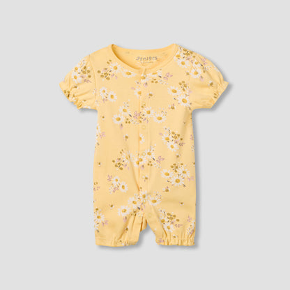 Juniors Round Neck Romper with Daisy Print - Cotton - Short Sleeves