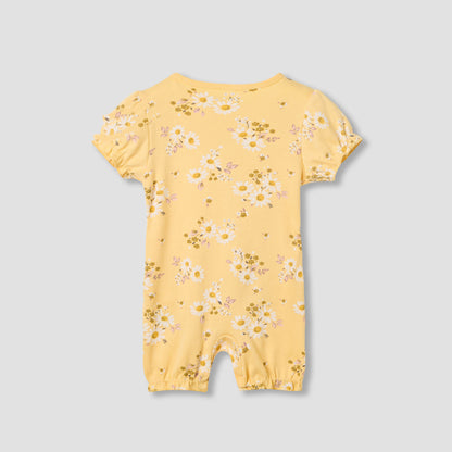 Juniors Round Neck Romper with Daisy Print - Cotton - Short Sleeves