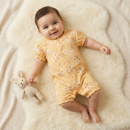 Juniors Round Neck Romper with Daisy Print - Cotton - Short Sleeves