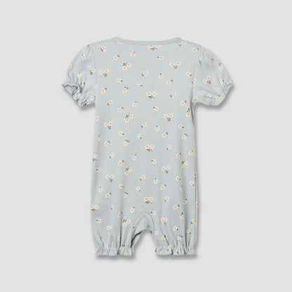Juniors Crew Neck Romper with Floral Print - Cotton - Short Sleeves