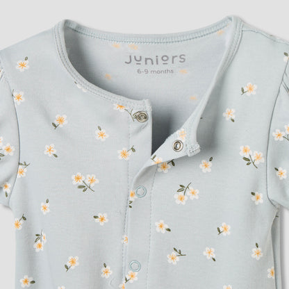 Juniors Crew Neck Romper with Floral Print - Cotton - Short Sleeves