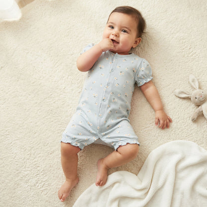 Juniors Crew Neck Romper with Floral Print - Cotton - Short Sleeves