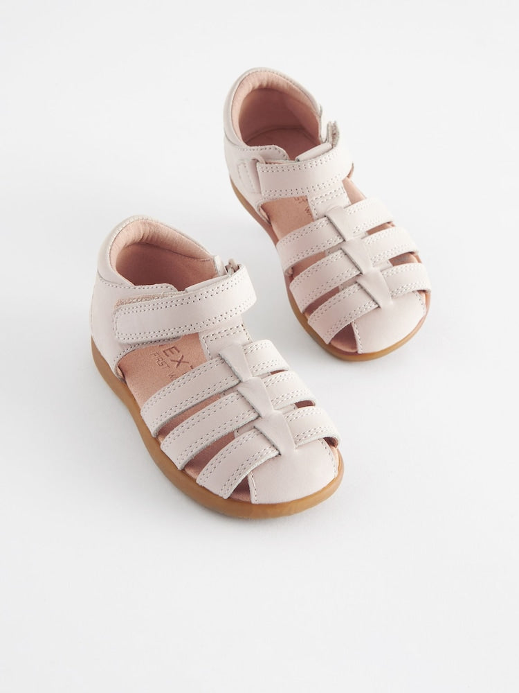 Stone Wide Fit (G) Baby Touch Fastening Leather First Walker Sandals - Size EU 19 (UK 3) - Stone
