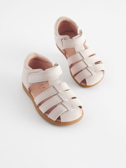 Stone Wide Fit (G) Baby Touch Fastening Leather First Walker Sandals - Size EU 19 (UK 3) - Stone