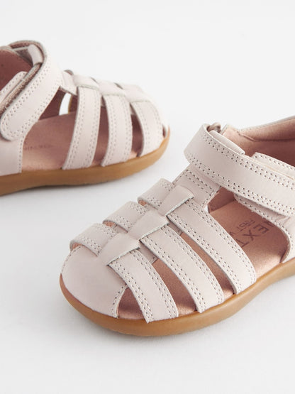 Stone Wide Fit (G) Baby Touch Fastening Leather First Walker Sandals - Size EU 19 (UK 3)