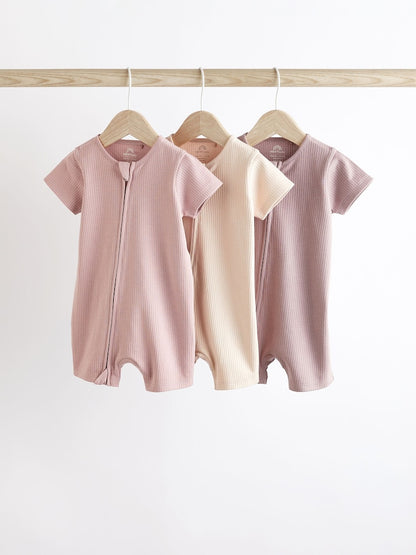 Pale Pink 3 Pack Two Way Zip Baby Romper (0mths-3yrs) - 12-18 Months (80-86cm)