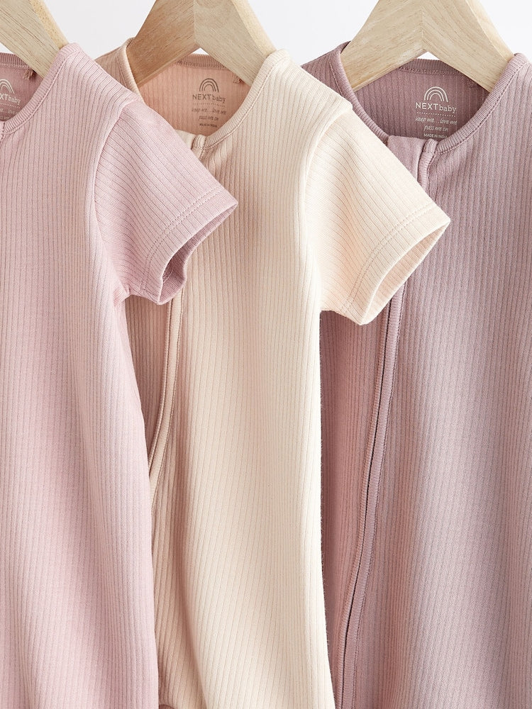 Pale Pink 3 Pack Two Way Zip Baby Romper (0mths-3yrs)