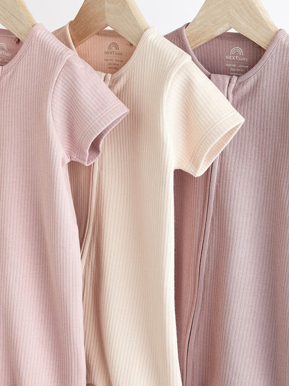 Pale Pink 3 Pack Two Way Zip Baby Romper (0mths-3yrs)