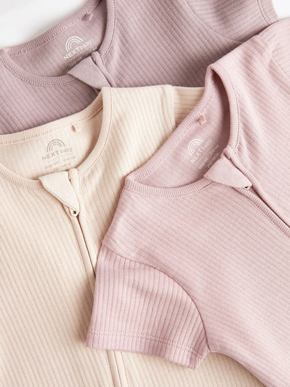 Pale Pink 3 Pack Two Way Zip Baby Romper (0mths-3yrs)