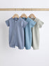 Blue Baby Two Way Zip 100% Cotton Rompers 3 Pack (0-3yrs) - 12-18 Months (80-86cm)