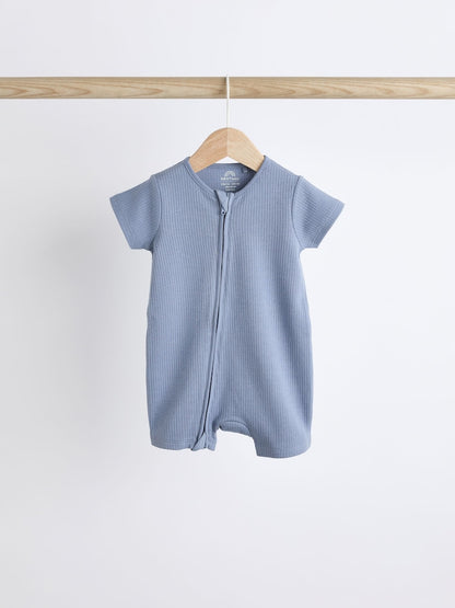 Blue Baby Two Way Zip 100% Cotton Rompers 3 Pack (0-3yrs)