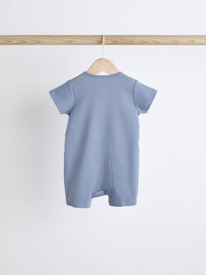Blue Baby Two Way Zip 100% Cotton Rompers 3 Pack (0-3yrs)