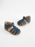 Navy Standard Fit (F) Baby Touch Fastening Leather First Walker Sandals - Navy / EU 19.5 (UK 3.5)