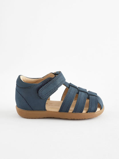 Navy Standard Fit (F) Baby Touch Fastening Leather First Walker Sandals