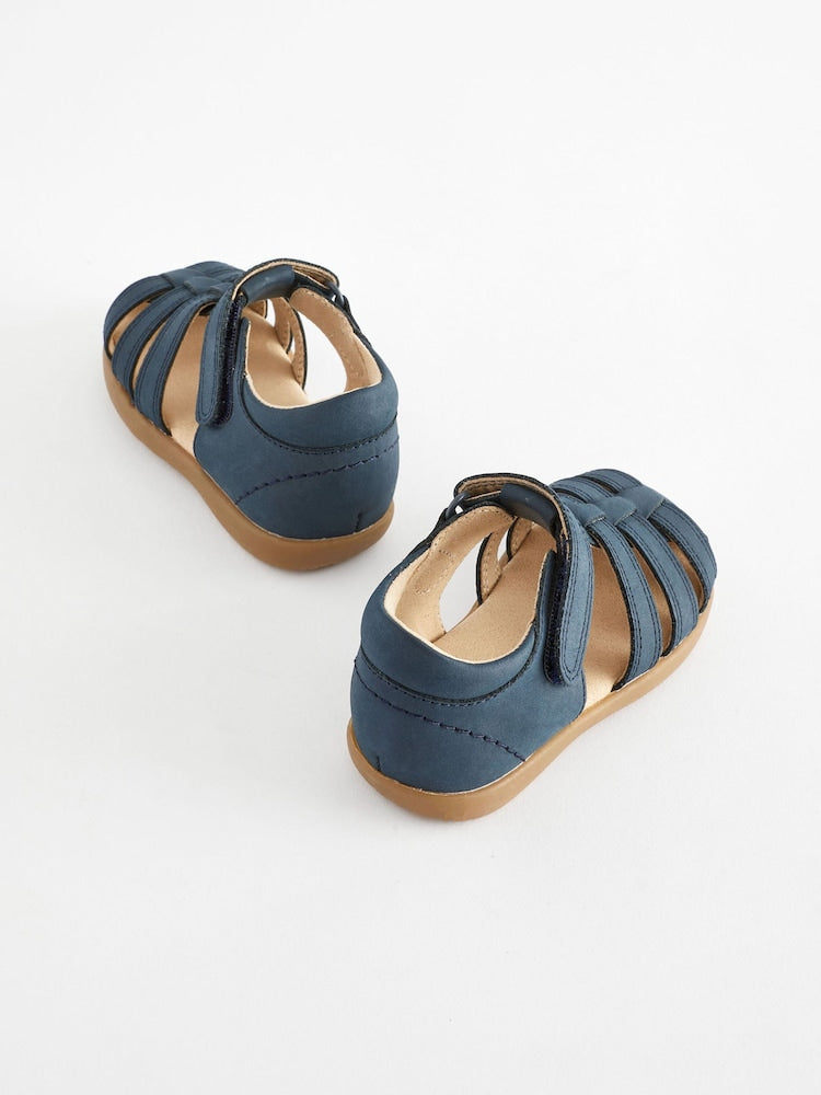 Navy Standard Fit (F) Baby Touch Fastening Leather First Walker Sandals