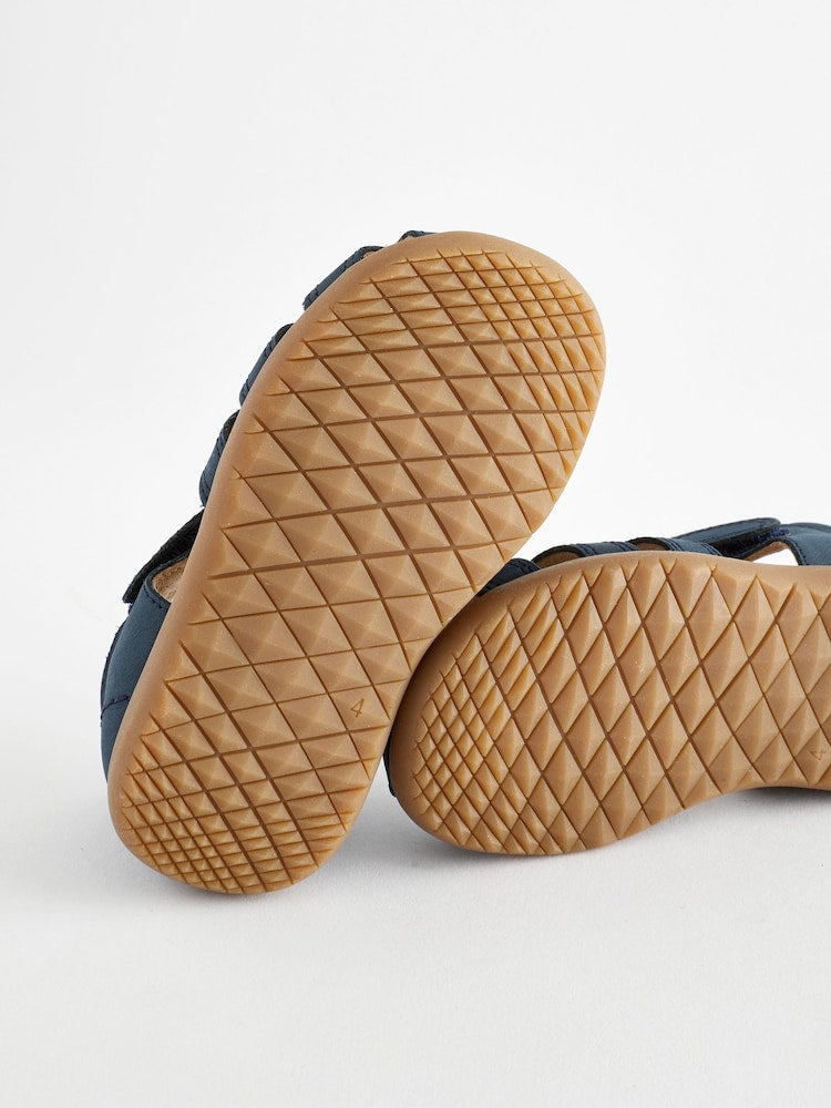 Navy Standard Fit (F) Baby Touch Fastening Leather First Walker Sandals
