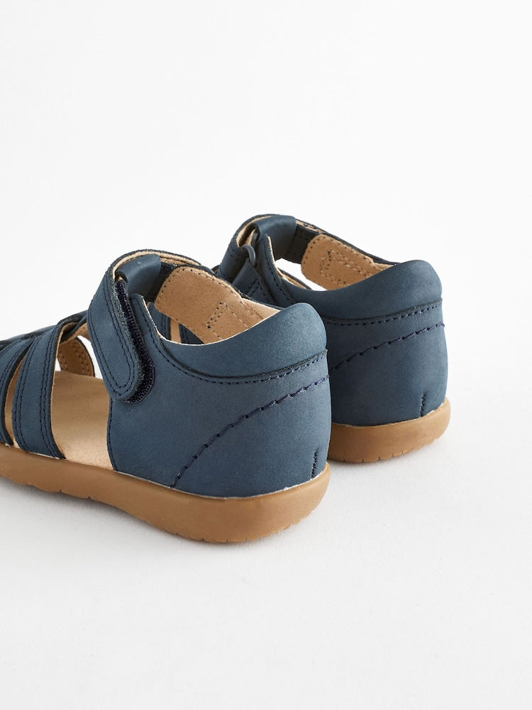 Navy Standard Fit (F) Baby Touch Fastening Leather First Walker Sandals