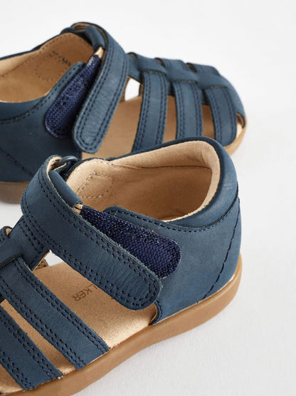 Navy Standard Fit (F) Baby Touch Fastening Leather First Walker Sandals