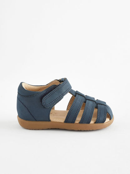 Navy Wide Fit (G) Baby Touch Fastening Leather First Walker Sandals