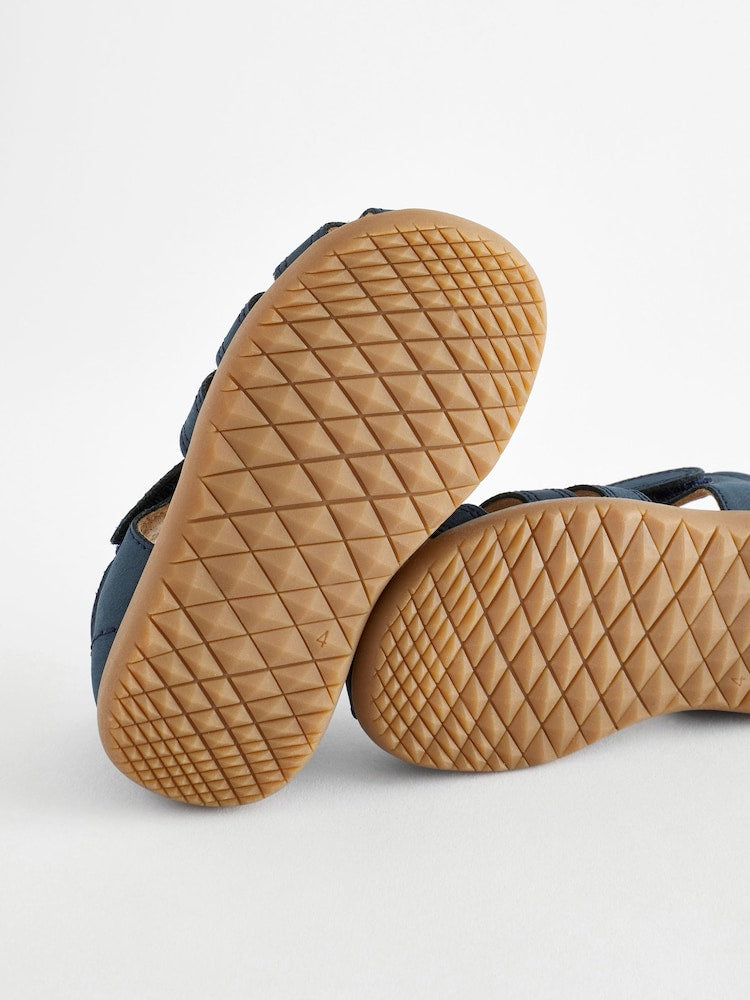 Navy Wide Fit (G) Baby Touch Fastening Leather First Walker Sandals