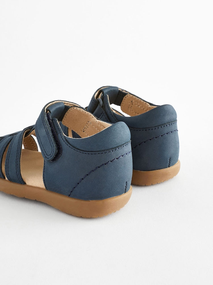 Navy Wide Fit (G) Baby Touch Fastening Leather First Walker Sandals