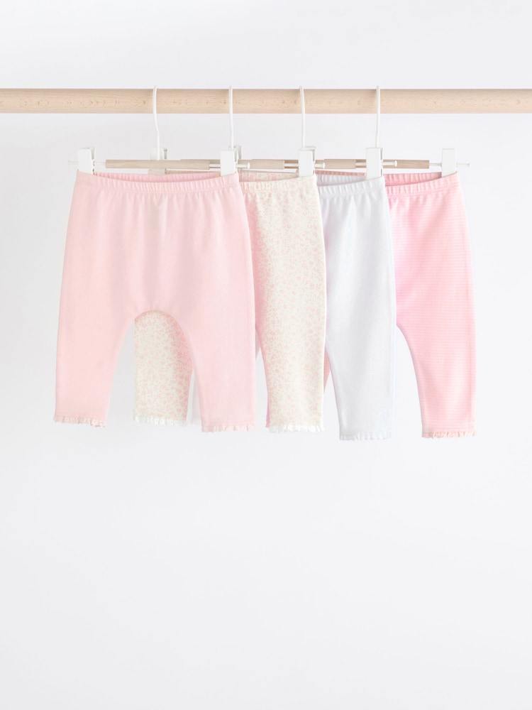 White/Pink Baby Leggings 4 Pack (0mths-2yrs) - Size 50cm (First Size)