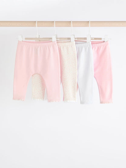 White/Pink Baby Leggings 4 Pack (0mths-2yrs) - Size 50cm (First Size)