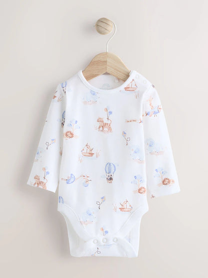 Blue Elephant Print Baby Velour Dungarees and Bodysuit Set (0-18mths)