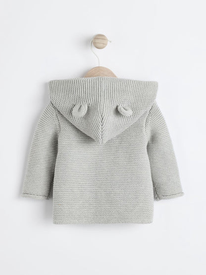 Grey Knitted Hooded Baby Cardigan - Size 50cm (First Size)