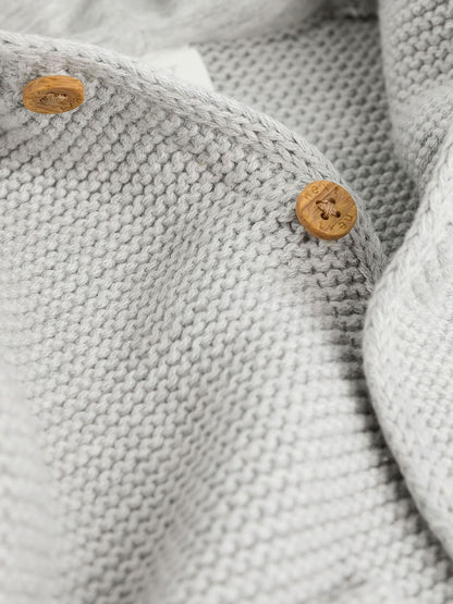 Grey Knitted Hooded Baby Cardigan - Size 50cm (First Size)