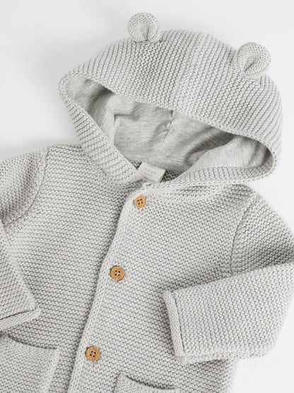 Grey Knitted Hooded Baby Cardigan - Size 50cm (First Size)