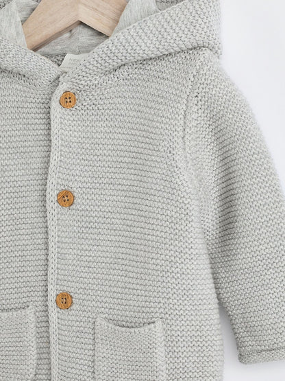 Grey Knitted Hooded Baby Cardigan - Size 50cm (First Size)
