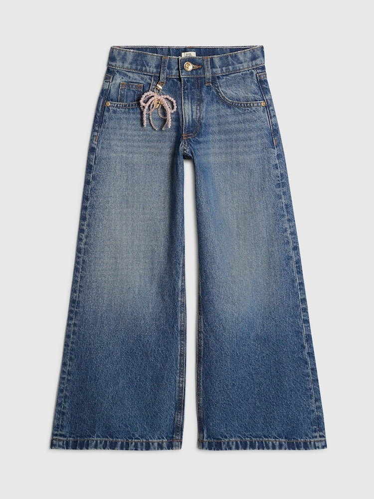River Island Blue Wide Fit Jeans With Boy Keychain