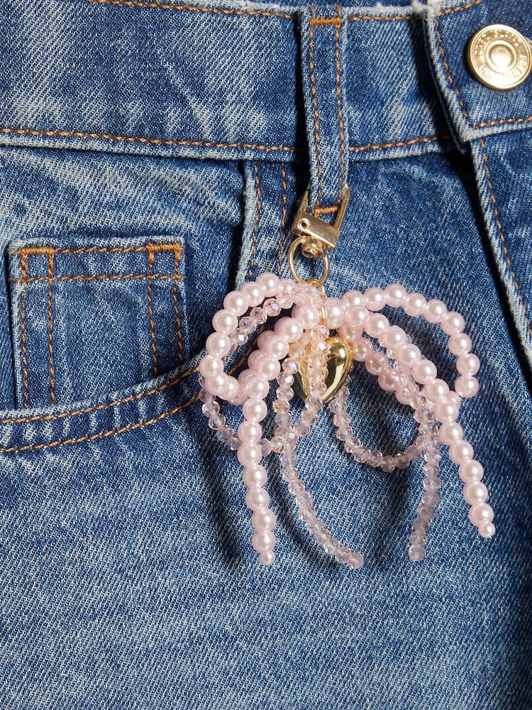 River Island Blue Wide Fit Jeans With Boy Keychain