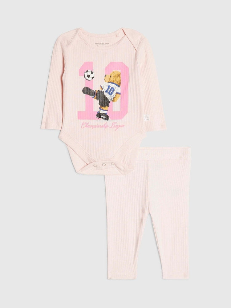 River Island Pink World Cup Bear Bodysuit &amp; Legging Set