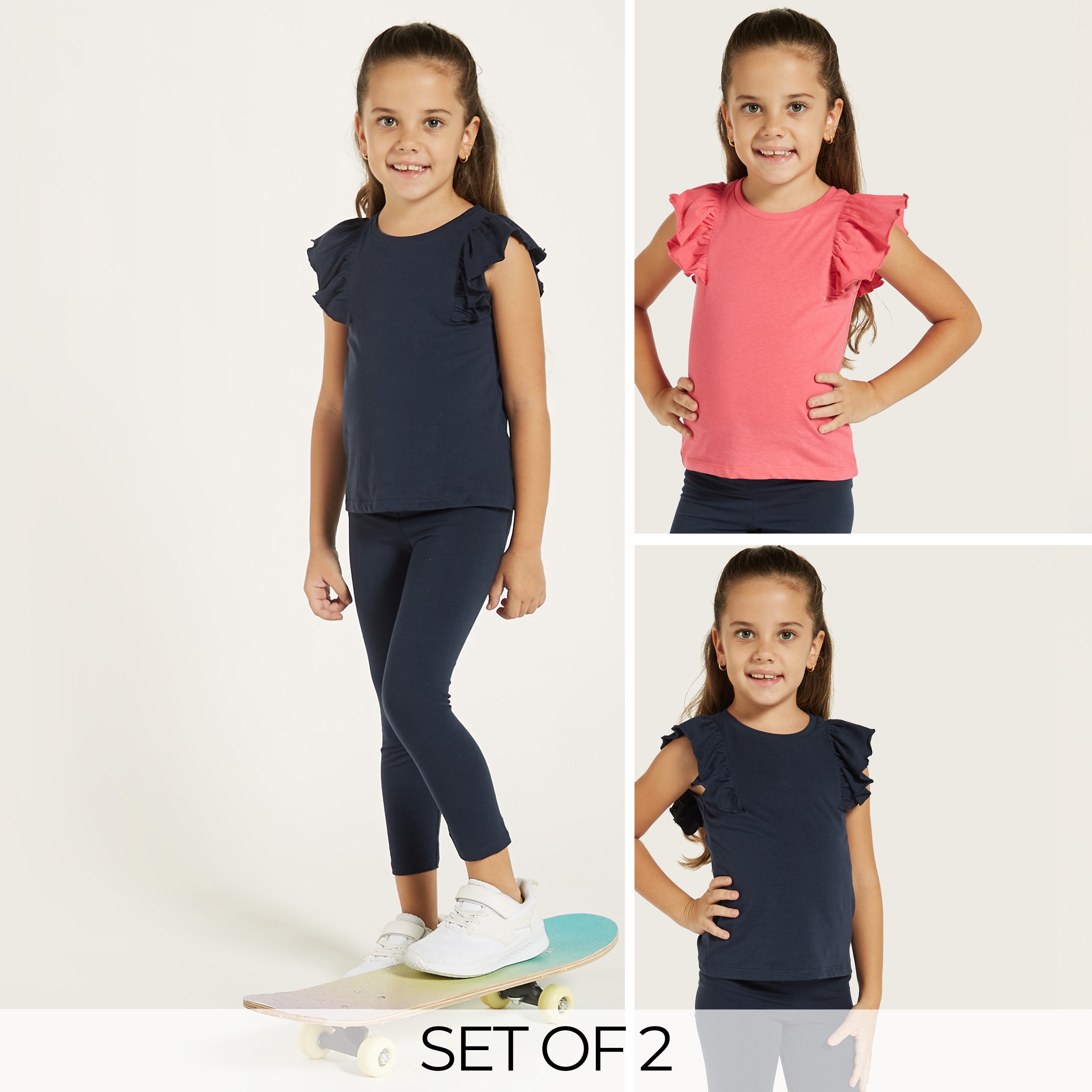 Juniors Solid Top with Ruffle Sleeves - Set of 2