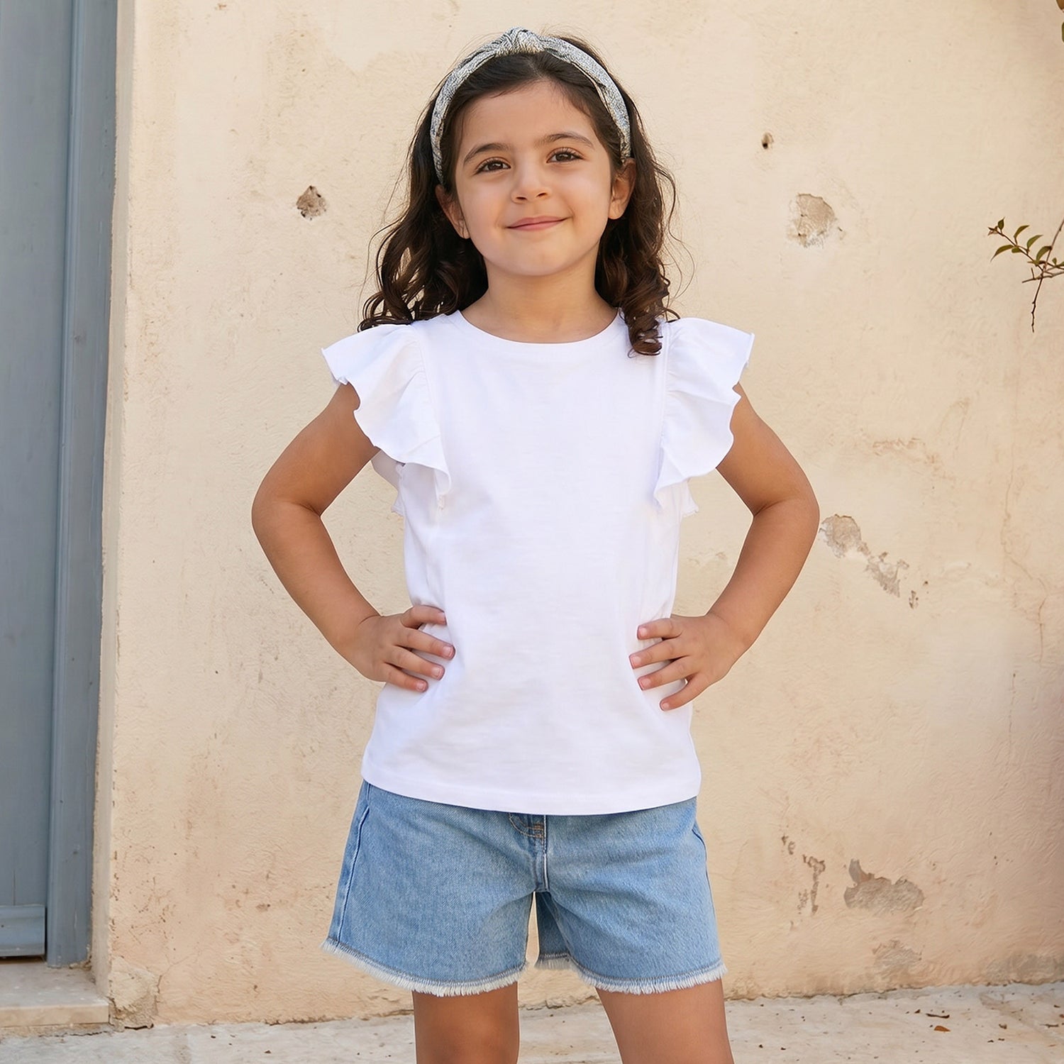 Juniors Solid Top with Ruffle Sleeves - Set of 2