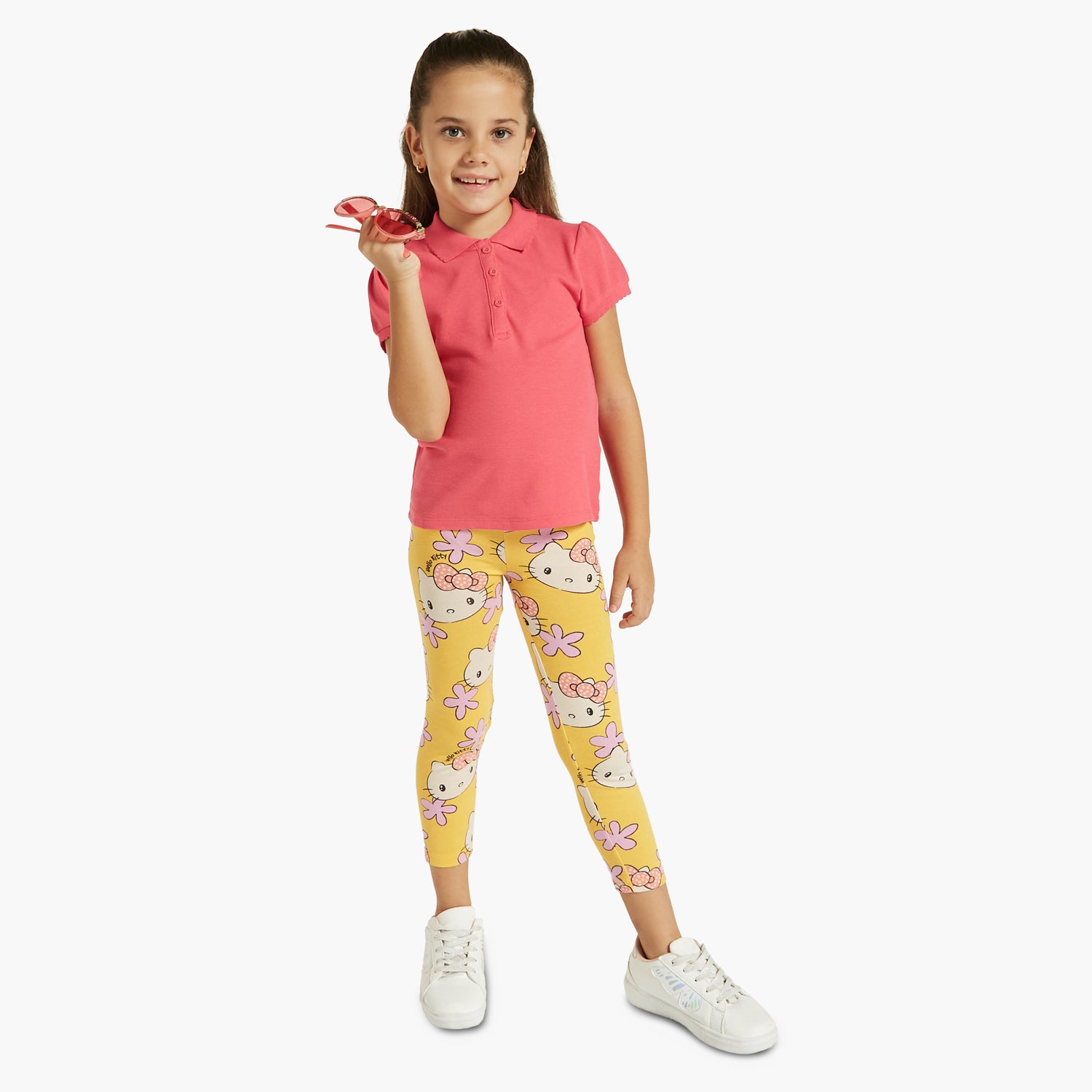 Juniors Solid Polo T-shirt with Short Sleeves and Button Closure