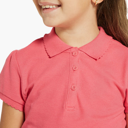 Juniors Solid Polo T-shirt with Short Sleeves and Button Closure