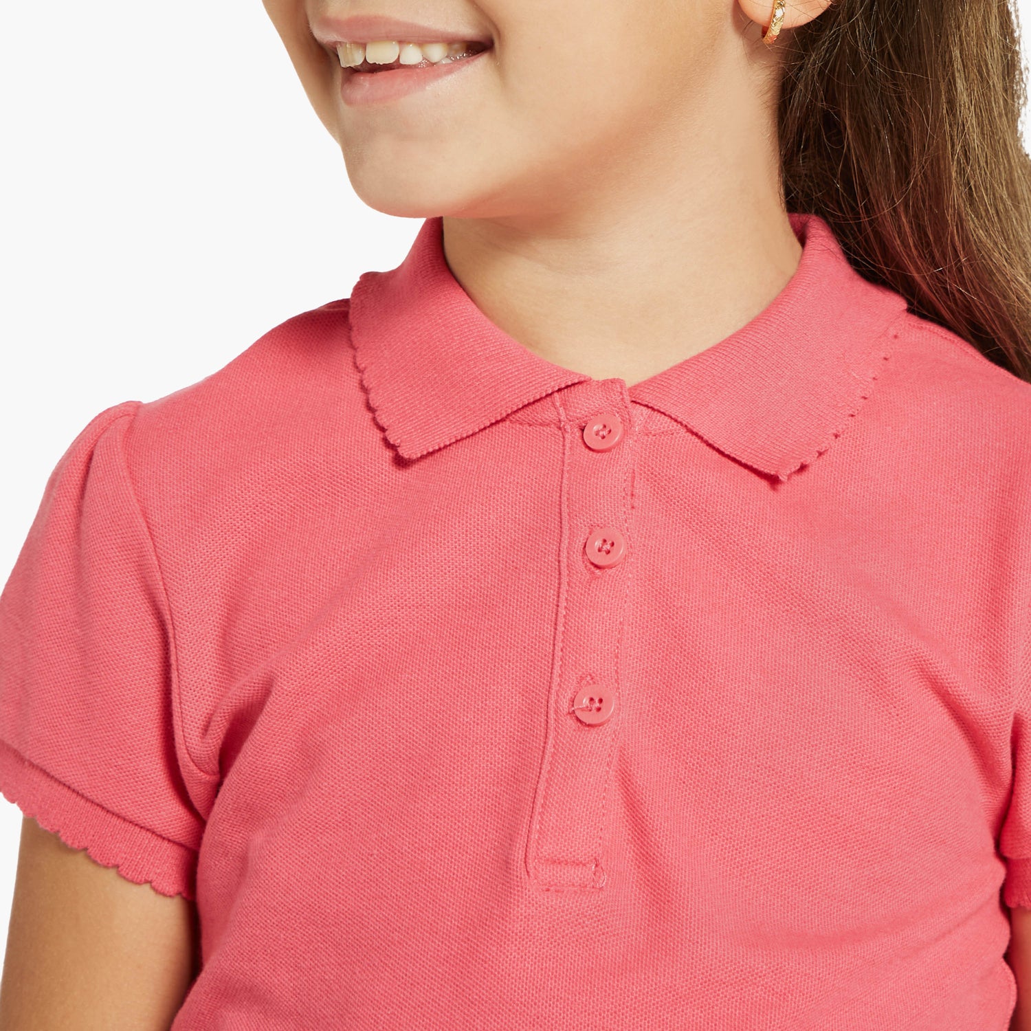 Juniors Solid Polo T-shirt with Short Sleeves and Button Closure
