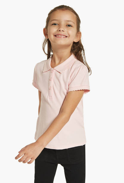 Juniors Solid Polo T-shirt with Short Sleeves and Button Closure-undefined-image-1