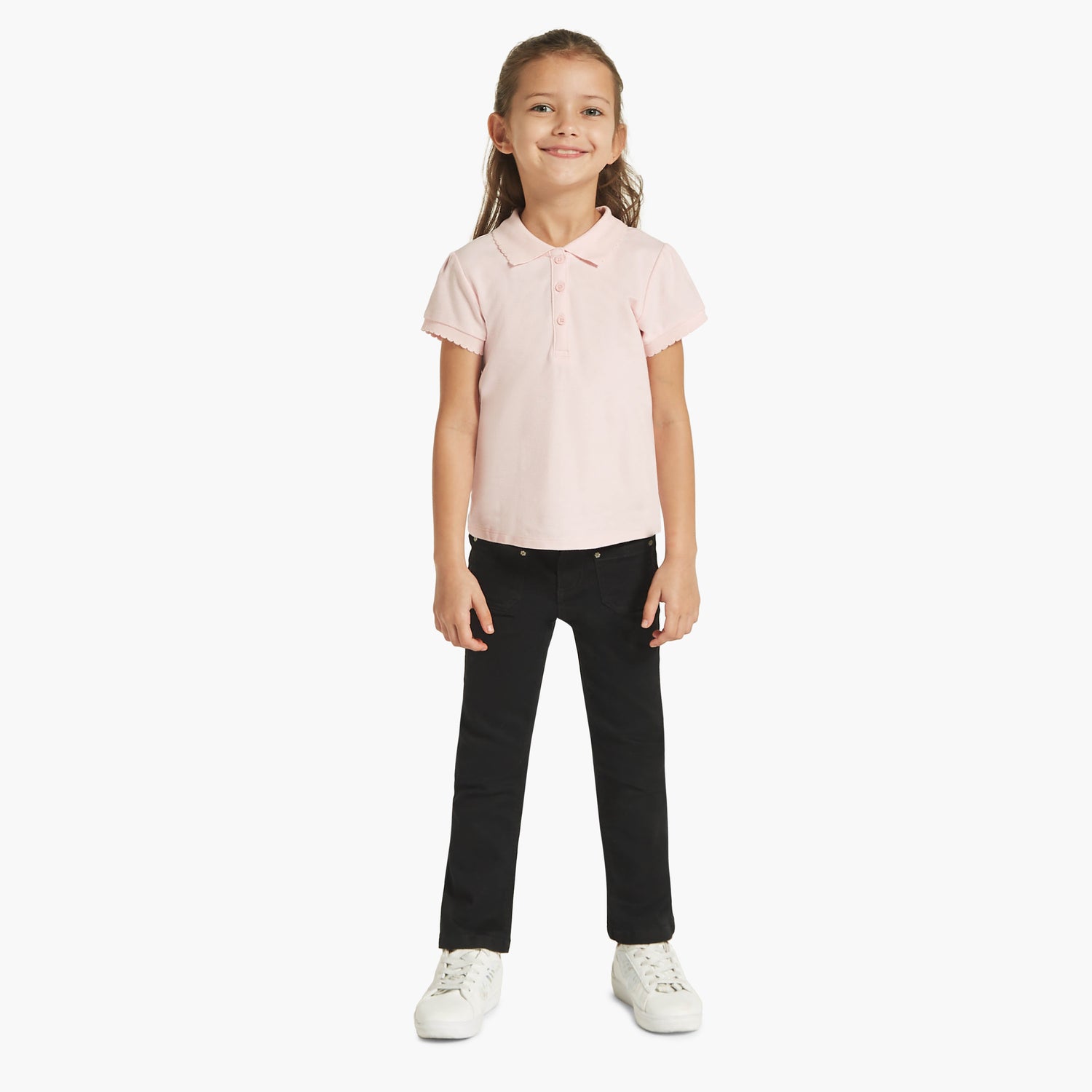 Juniors Solid Polo T-shirt with Short Sleeves and Button Closure
